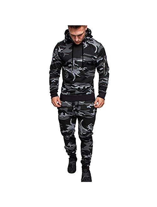 Maryia Mens Camo Tracksuit Sets 2 Piece Hoodie Sweatsuit Casual Comfy Warm Jogging Sports Pullover Suit