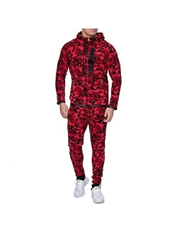 Stoota Men's Sweatsuits, 2 Piece Hoodies Tracksuit Sets, Casual Printed Comfy Camo Hooded Full Zip Jogging Suits for Men