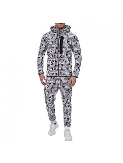 Stoota Men's Sweatsuits, 2 Piece Hoodies Tracksuit Sets, Casual Printed Comfy Camo Hooded Full Zip Jogging Suits for Men