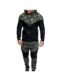 Mens Sweatsuits 2 Piece Hoodie Tracksuit Casual Comfy Camo Suits for Men Full Zip Elastic Waistband Athletic Sweat Suit