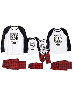 IFFEI Matching Family Pajamas Sets Christmas PJ's with Letter and Plaid Printed Long Sleeve Tee and Bottom Loungewear