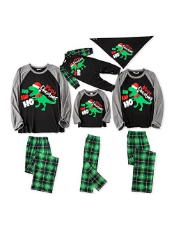 IFFEI Matching Family Pajamas Sets Christmas PJ's with Letter and Plaid Printed Long Sleeve Tee and Bottom Loungewear