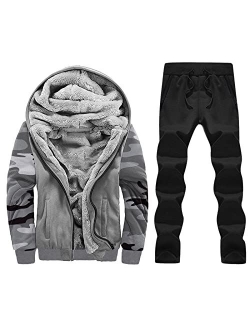 BEUU Camo Tracksuits for Mens, Winter Camouflage Fleece Hooded Jackets Sweatpants 2 Piece Outfits Set Sports Sweatsuits