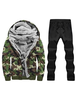 BEUU Camo Tracksuits for Mens, Winter Camouflage Fleece Hooded Jackets Sweatpants 2 Piece Outfits Set Sports Sweatsuits