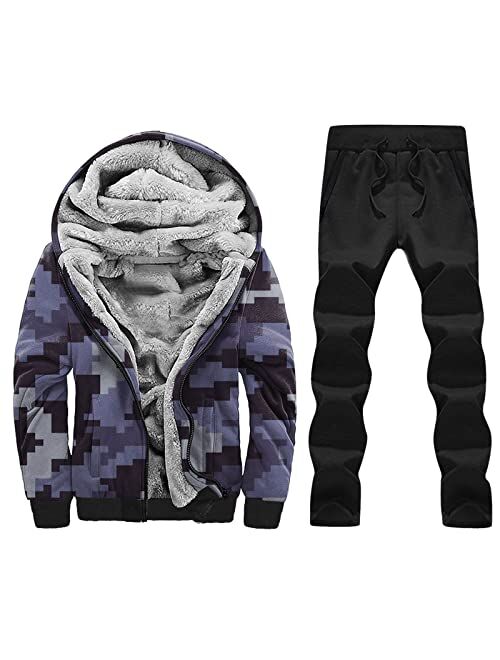 BEUU Camo Tracksuits for Mens, Winter Camouflage Fleece Hooded Jackets Sweatpants 2 Piece Outfits Set Sports Sweatsuits