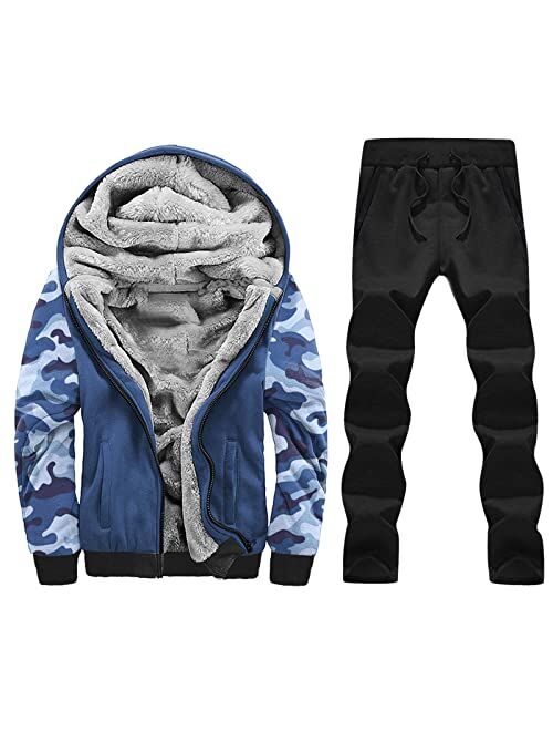 BEUU Camo Tracksuits for Mens, Winter Camouflage Fleece Hooded Jackets Sweatpants 2 Piece Outfits Set Sports Sweatsuits