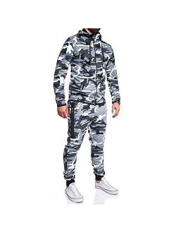 Burband Mens Casual Tracksuit Sets Camo Hoodies and Athletic Gym Pants Full Zip Jogging Sweatsuits 2 Pieces Sports Suits