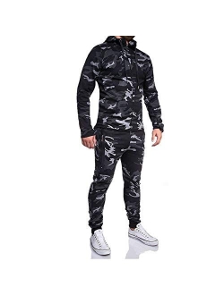 Burband Mens Casual Tracksuit Sets Camo Hoodies and Athletic Gym Pants Full Zip Jogging Sweatsuits 2 Pieces Sports Suits