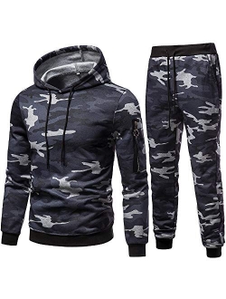 Mens Tracksuits Camo Casual Fashion Sweatsuits Hoodie Sports Suit Athletic Comfy Sets Jogging 2 Piece Running Clothing