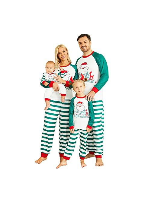 PopReal Christmas Pajamas for Family, Matching Family Christmas PJs Sets Blue Elk Tree Printed Top Sleepwear