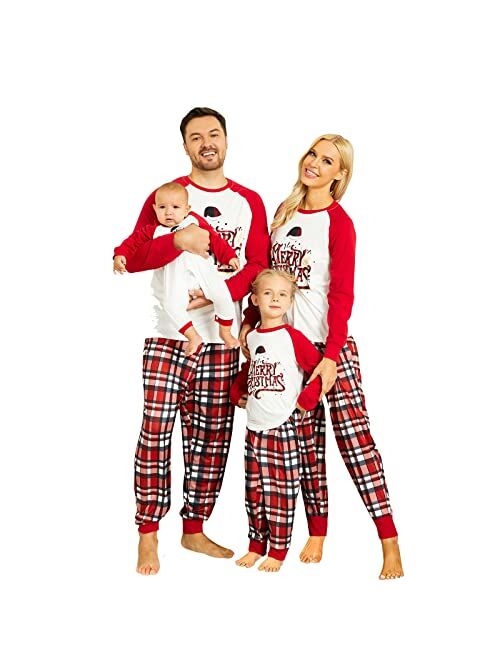 PopReal Christmas Pajamas for Family, Matching Family Christmas PJs Sets Blue Elk Tree Printed Top Sleepwear