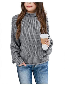 Imily Bela Girls Turtleneck Sweaters Kids Batwing Sleeve Knit Clothes Chunky Pullover Jumper