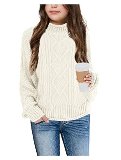 Imily Bela Girls Turtleneck Sweaters Kids Batwing Sleeve Knit Clothes Chunky Pullover Jumper