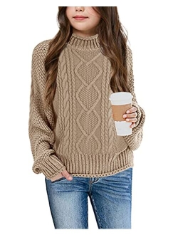 Imily Bela Girls Turtleneck Sweaters Kids Batwing Sleeve Knit Clothes Chunky Pullover Jumper