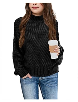 Imily Bela Girls Turtleneck Sweaters Kids Batwing Sleeve Knit Clothes Chunky Pullover Jumper