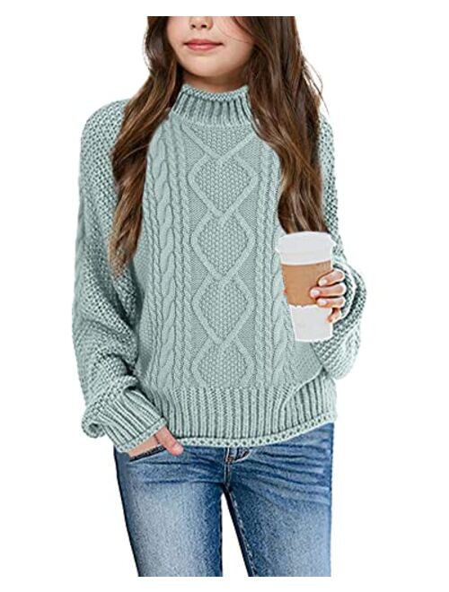 Imily Bela Girls Turtleneck Sweaters Kids Batwing Sleeve Knit Clothes Chunky Pullover Jumper