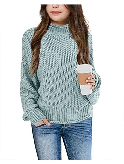 Imily Bela Girls Turtleneck Sweaters Kids Batwing Sleeve Knit Clothes Chunky Pullover Jumper