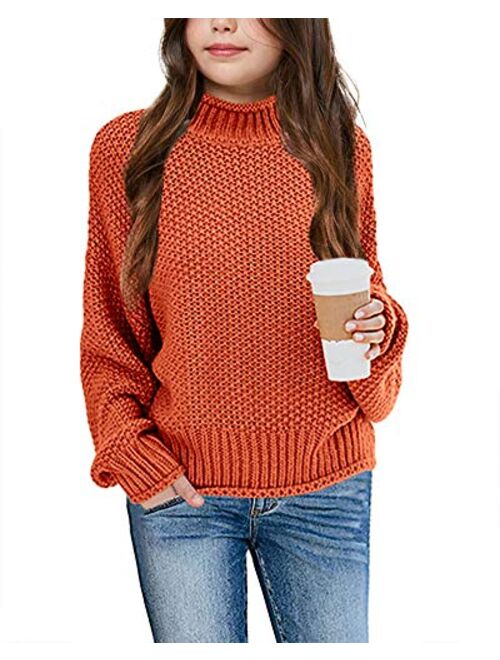 Imily Bela Girls Turtleneck Sweaters Kids Batwing Sleeve Knit Clothes Chunky Pullover Jumper