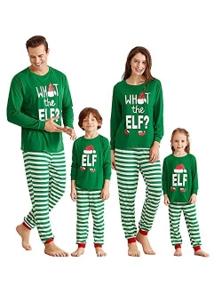 IFFEI Matching Family Christmas Pajamas Sets ELF Tee and Striped Bottom PJ's