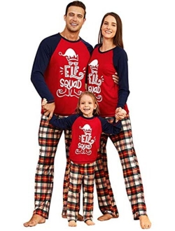 IFFEI Matching Family Christmas Pajamas Sets ELF Tee and Striped Bottom PJ's