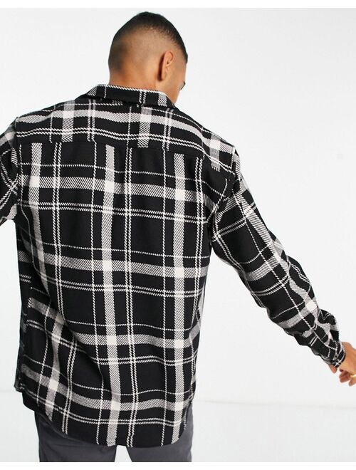 River Island twill mono check regular fit shirt in black