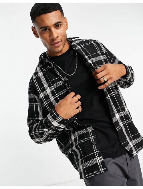 River Island twill mono check regular fit shirt in black