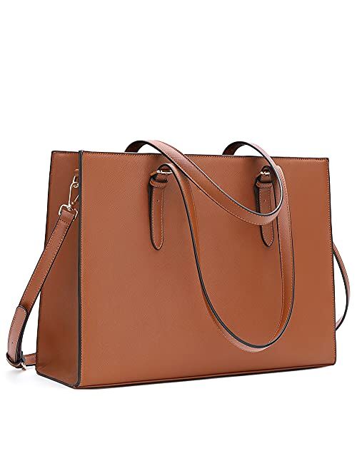 CLUCI Laptop Bag for Women Leather Briefcase 15.6 inch Computer Tote Bag Large for Work Waterproof Shoulder Handbag