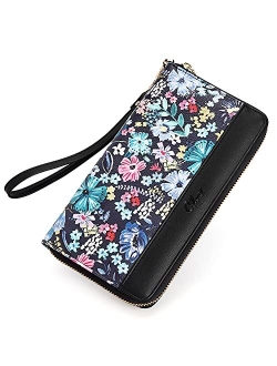 Wallet Women Large Capacity Leather Designer Zipper Around Card Ladies Phone Clutch Wristlet Billfolds Black