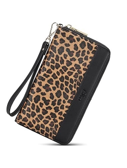 Wallet Women Large Capacity Leather Designer Zipper Around Card Ladies Phone Clutch Wristlet Billfolds Black