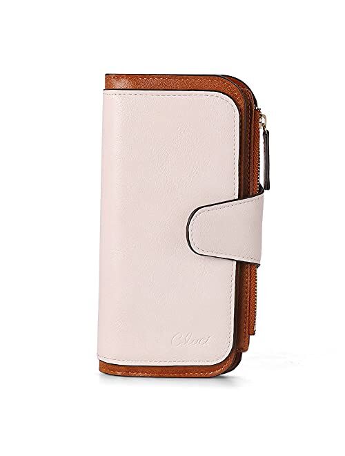 CLUCI Women Wallet Fashion Soft Leather Designer Zip magnetic Multi Card Holder Organizer Travel Ladies Clutch Billfolds Beige With Brown