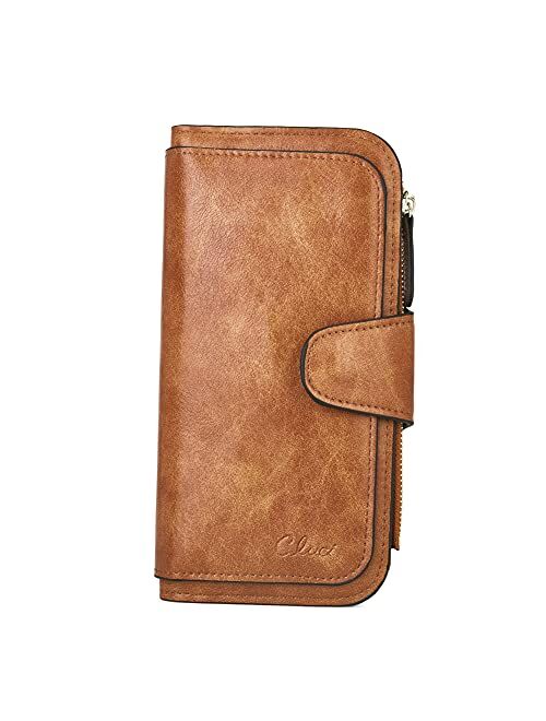 CLUCI Women Wallet Fashion Soft Leather Designer Zip magnetic Multi Card Holder Organizer Travel Ladies Clutch Billfolds Beige With Brown