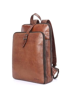 Womens Backpack Purse Vegetable Tanned Full Grain Leather 15.6 Inch Laptop Travel Business Vintage Large Shoulder bag