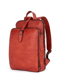 Womens Backpack Purse Vegetable Tanned Full Grain Leather 15.6 Inch Laptop Travel Business Vintage Large Shoulder bag