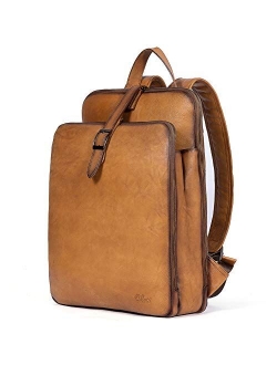 Womens Backpack Purse Vegetable Tanned Full Grain Leather 15.6 Inch Laptop Travel Business Vintage Large Shoulder bag