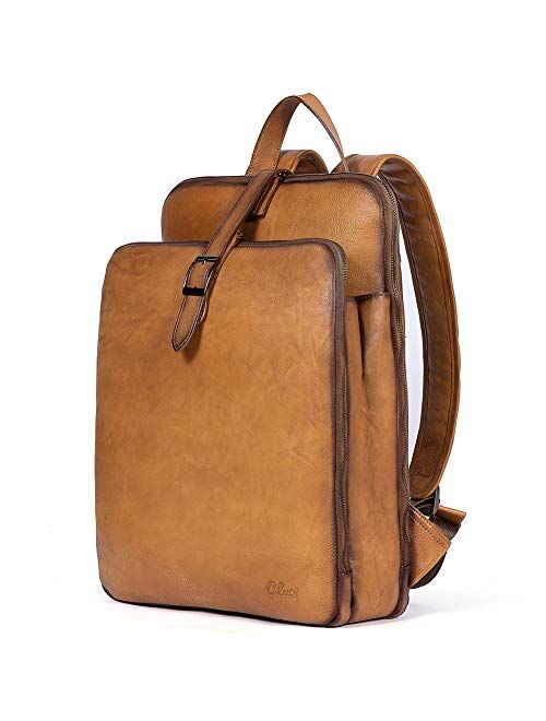 CLUCI Womens Backpack Purse Vegetable Tanned Full Grain Leather 15.6 Inch Laptop Travel Business Vintage Large Shoulder bag