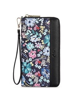 Women Wallet Large Leather Designer Zip Around Card Holder Checkbook Organizer Purse Travel Clutch Wristlet