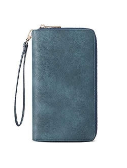 Women Wallet Large Leather Designer Zip Around Card Holder Checkbook Organizer Purse Travel Clutch Wristlet