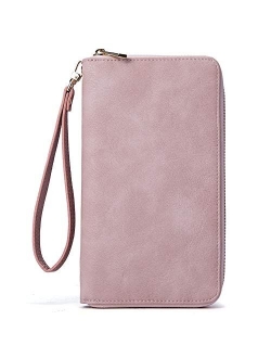 Women Wallet Large Leather Designer Zip Around Card Holder Checkbook Organizer Purse Travel Clutch Wristlet