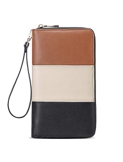 Women Wallet Large Leather Designer Zip Around Card Holder Checkbook Organizer Purse Travel Clutch Wristlet