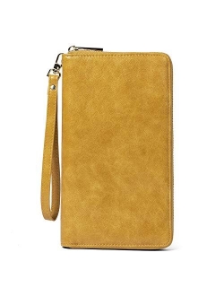 Women Wallet Large Leather Designer Zip Around Card Holder Checkbook Organizer Purse Travel Clutch Wristlet