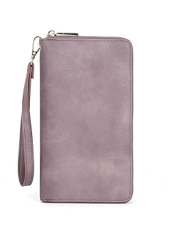 Women Wallet Large Leather Designer Zip Around Card Holder Checkbook Organizer Purse Travel Clutch Wristlet