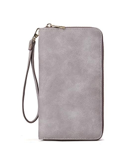 Women Wallet Large Leather Designer Zip Around Card Holder Checkbook Organizer Purse Travel Clutch Wristlet