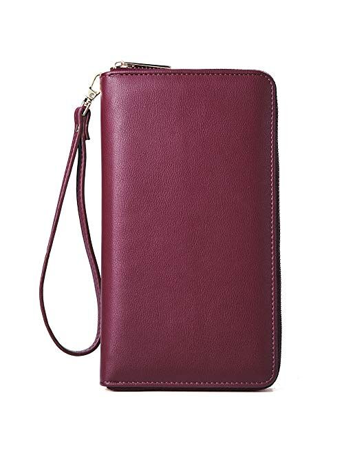 CLUCI Women Wallet Large Leather Designer Zip Around Card Holder Checkbook Organizer Purse Travel Clutch Wristlet