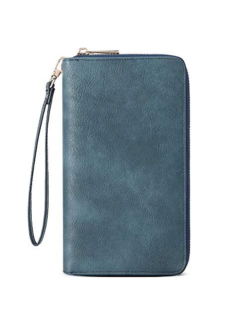 CLUCI Women Wallet Large Leather Designer Zip Around Card Holder Checkbook Organizer Purse Travel Clutch Wristlet