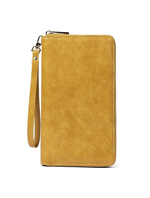 CLUCI Women Wallet Large Leather Designer Zip Around Card Holder Checkbook Organizer Purse Travel Clutch Wristlet