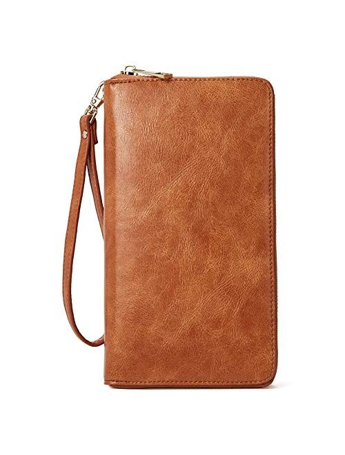 CLUCI Women Wallet Large Leather Designer Zip Around Card Holder Checkbook Organizer Purse Travel Clutch Wristlet