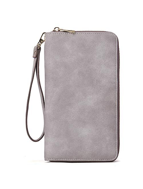 CLUCI Women Wallet Large Leather Designer Zip Around Card Holder Checkbook Organizer Purse Travel Clutch Wristlet