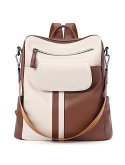 Backpack Purse for Women Fashion Leather Designer Travel Large Convertible Bookbag Girls Ladies Flap Shoulder Bags Two-toned Brown