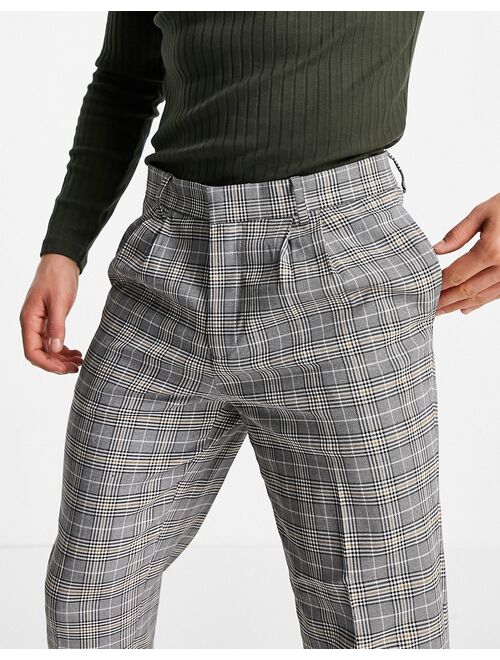 River Island tapered smart pants in brown check