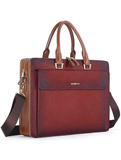 Women Oil Wax Leather Briefcases Slim Large Business 15.6" Laptop Vintage Shoulder Bag for Men